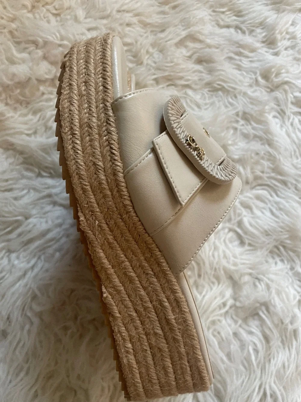 Sam and Libby Crysta Wedge Sandals Womens‎ 8 Ivory Platform Espadrille Buckle